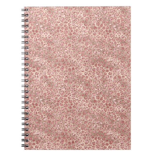 Gold Blush Pink Glitzy Glitter Leopard Print Notebook (Front)