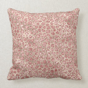 Gold Blush Pink Glitzy Glitter Leopard Print Throw Pillow