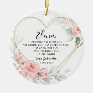 Gold Blush Pink Heart Geometric Godparents Ceramic Ornament