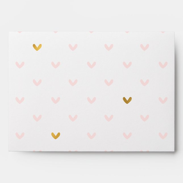 Gold Blush Pink Hearts Envelopes (Front)