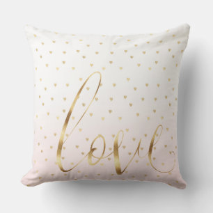 Gold Blush Pink Hearts Love Ombre Throw Pillow