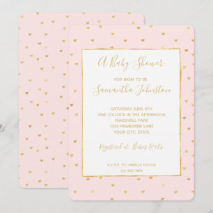 Gold Blush Pink Little Hearts Baby Shower Invitation