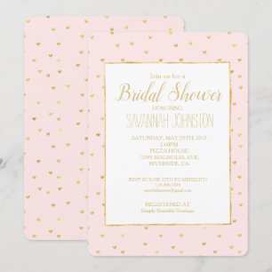 Gold Blush Pink Little Hearts Bridal Shower Invitation