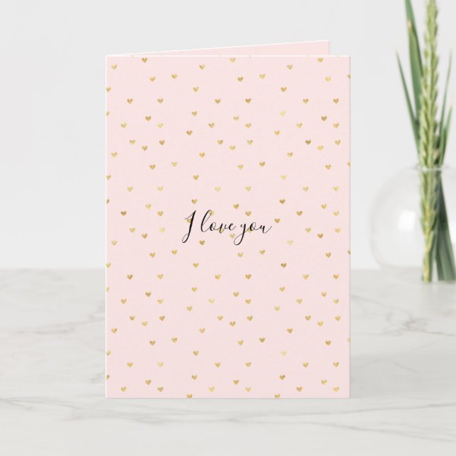 Gold Blush Pink Little Hearts Love Card (Front)