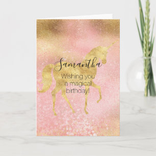 Gold Blush Pink Magical Unicorn Card