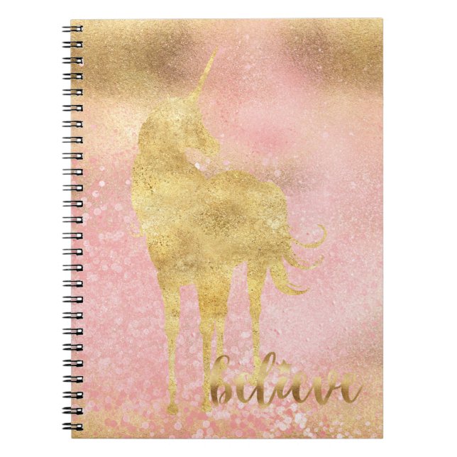 Gold Blush Pink Magical Unicorn Notebook (Front)