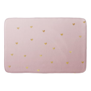 Gold Blush Pink Ombre Hearts Bath Mat
