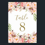 Gold Blush Pink Peony Wedding Table Number Cards<br><div class="desc">Gold Blush Pink Peony Wedding Table Number Cards - features a beautiful text layout of printed dark gold decorated with peonies,  roses and greenery.</div>
