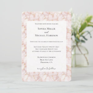 Gold Blush Pink Rose Petals Floral Wedding Invitation