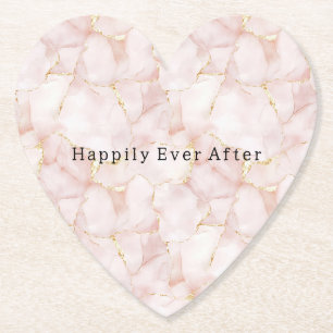 Gold Blush Pink Rose Petals Floral Wedding Paper Coaster