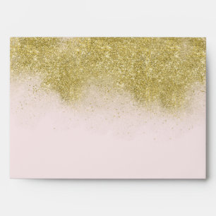 Gold Blush Pink Sparkle Faux Glitter Personalized Envelopes