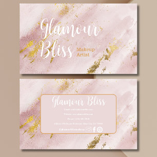 Gold Blush Pink Stylish Makeup Artist Salon Business Card
