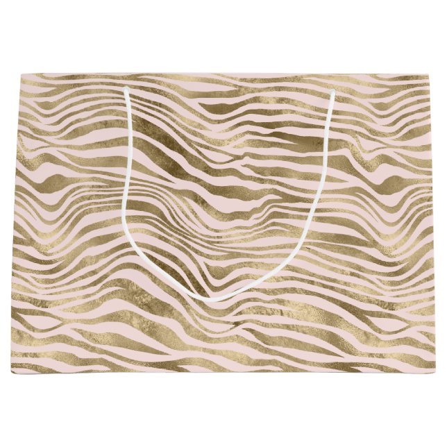 Gold Blush Pink Zebra Print      Large Gift Bag (Front)