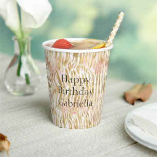 Gold Blush Pink Zebra Print        Paper Cups