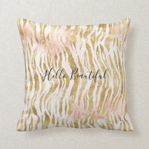 Gold Blush Pink Zebra Print          Throw Pillow