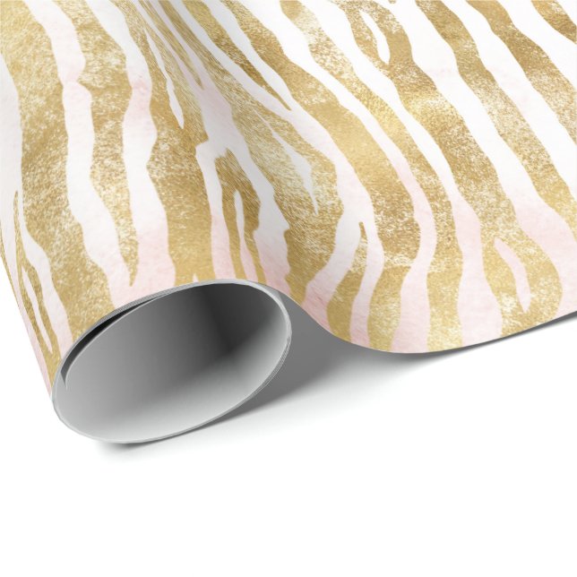 Gold Blush Pink Zebra Print Wrapping Paper (Roll Corner)