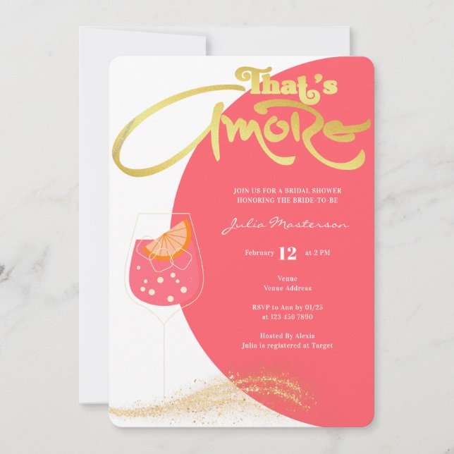 Gold # Blush Red That's Amore Bridal Shower Party Invitation (Front)