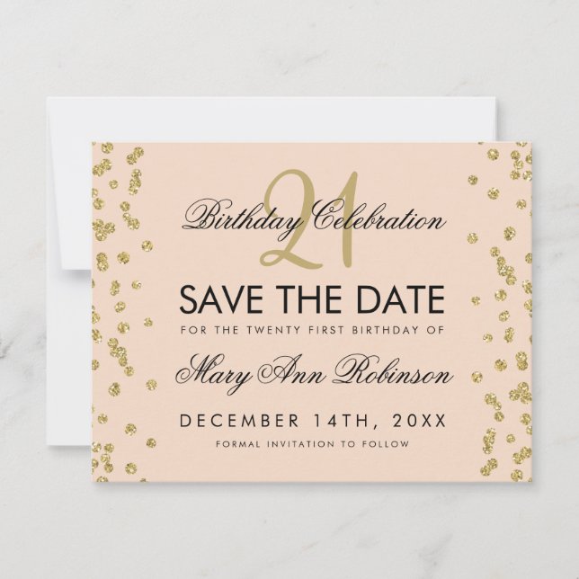 Gold Blush Save the Date 21st Birthday Confetti (Front)