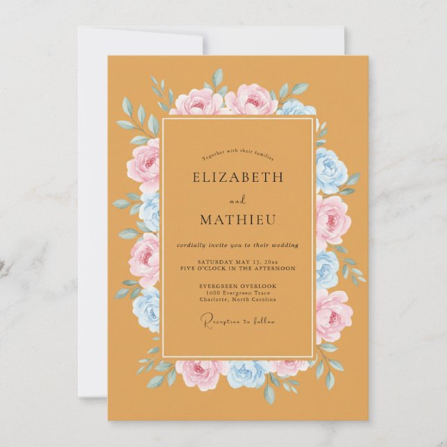 Gold Blush Sky Wreath Wedding Invitation (Front)