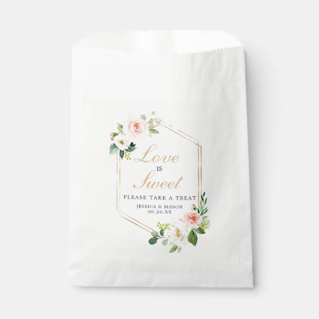 Gold Blush Wedding Favour Bag Love is Sweet (Front)