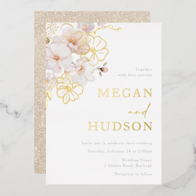 Gold & Blush Wildflowers Wedding Golden (Front/Back)