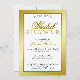 Gold Boarder Bridal Shower Striped Glitter Classic Invitation
