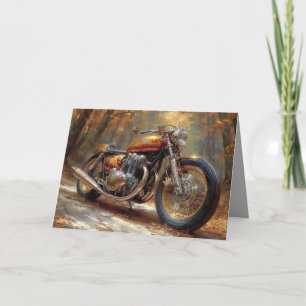 Gold Bobber Motorcycle Card - Forest Background