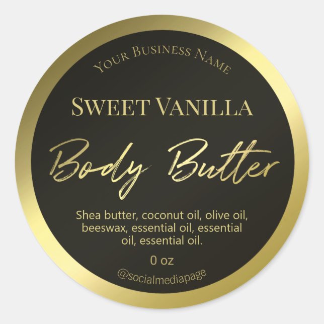 Gold Body Butter Text On Black Product Label (Front)