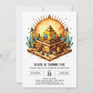 Gold Bohemian Ancient Egypt Pyramids Birthday Invitation