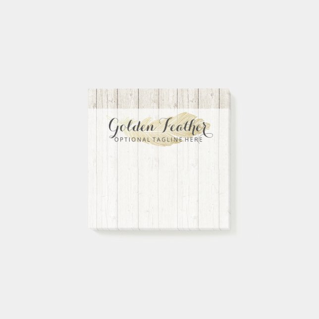 Gold Bohemian Feather on Rustic Wood Boards Post-it Notes (Front)