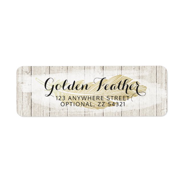 Gold Bohemian Feather Rustic Return Address (Front)