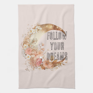 Gold Boho Blush Pink Floral Bridal Shower Kitchen Towel