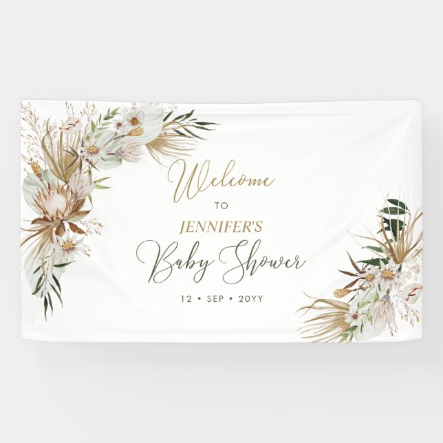 Gold Boho/Bohemian Baby Shower Welcome Banner (Horizontal)