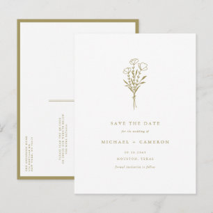 Gold Boho Botanical QR Code Save the Date Announcement Postcard