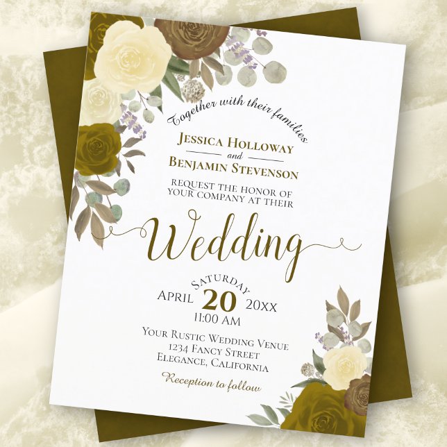 Gold Boho Chic Floral BUDGET Wedding Invitation (Creator Uploaded)