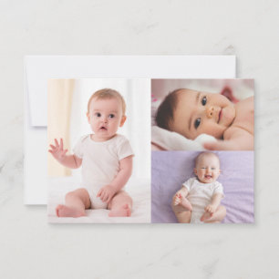 Gold Boho Cross 3-Photo Baptism Thank You Card