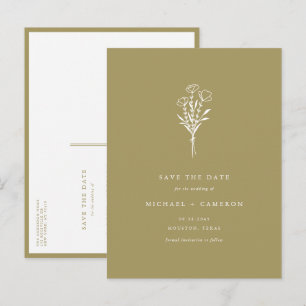Gold Boho Minimalist Botanical Save the Date Announcement Postcard