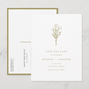 Gold Boho Minimalist Botanical Save the Date Announcement Postcard