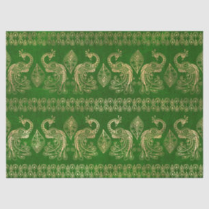 Gold Boho Peacocks on Bright Green Tissue Paper