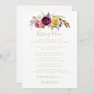 Gold Boho Tropical Mariage Kissing Menu Carte de j