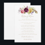 Gold Boho Tropical Wedding Kissing Menu Game Card<br><div class="desc">This gold boho tropical wedding kissing menu game card is perfect for a modern wedding reception. The design features hand-painted brown wild feathers,  boho yellow,  white,  purple,  pink,  blush,  burgundy flowers and blue berries neatly arranged into beautiful bouquets.</div>