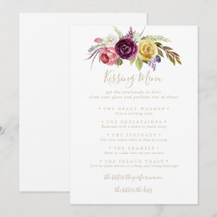 Gold Boho Tropical Wedding Kissing Menu Game Card