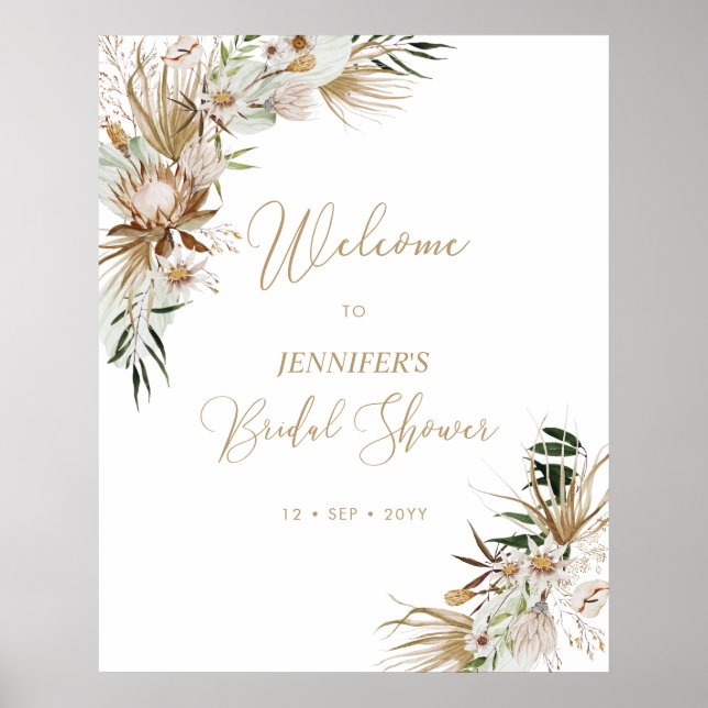 Gold Boho Wedding Bridal Shower Welcome Poster (Front)