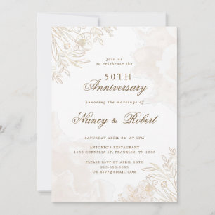 Gold Boho Wildflowers 50th Wedding Anniversary Invitation