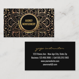 Gold Boho Yoga Instructor   Flower Mandala Pattern Business Card