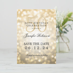 Gold Bokeh 50th Birthday Save the Date  Invitation