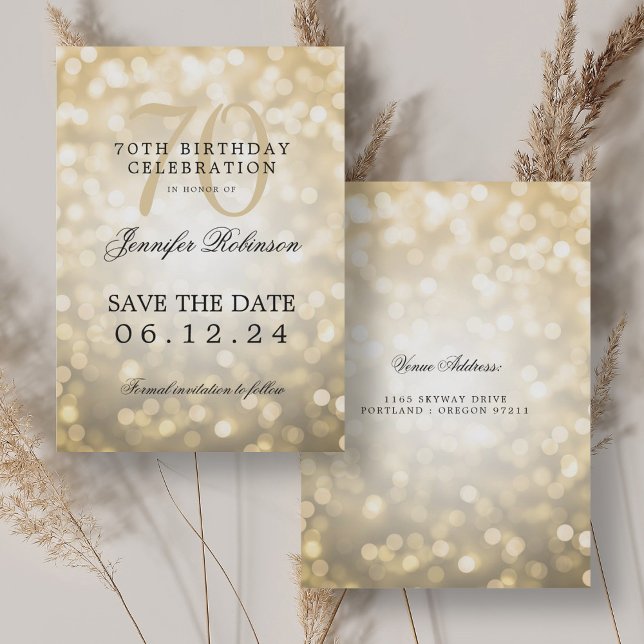 Gold Bokeh 70th Birthday Save the Date  Invitation (Gold Bokeh 70th Birthday Save the Date Invitation)