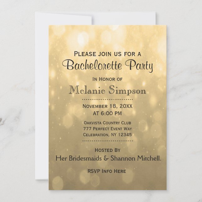 Gold Bokeh | Bachelorette Party Invitation (Front)