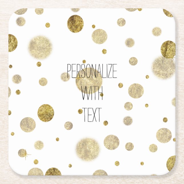 Gold Bokeh Confetti Dots Square Paper Coaster (Front)