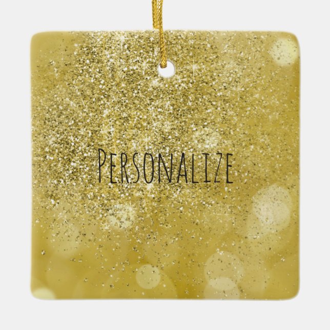 Gold Bokeh Faux Glitter Personalized Ceramic Ornament (Front)